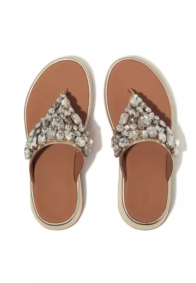 F-Mode Jewel-Deluxe M/Leather Flatform Toe-Thongs