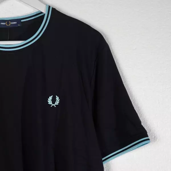 Kaos FRED PERRY TWIN COLLAR LIGHT BLUE NAVY TSHIRT 100% ORIGINAL