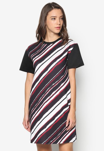 Stripe Print T-Shzalora鞋irt Dress, 服飾, 洋裝