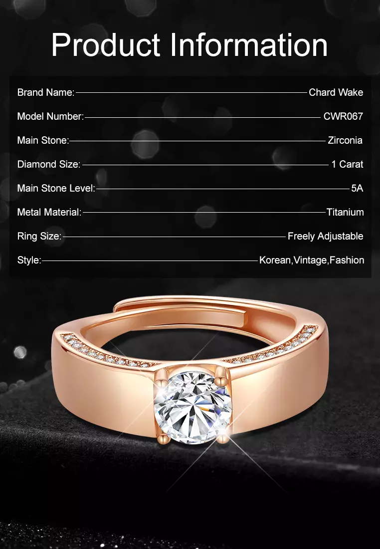 Cincin Pria Berlian Titanium Original 1 Karat Perhiasan Tunangan Cincin Cowok Free Size COD