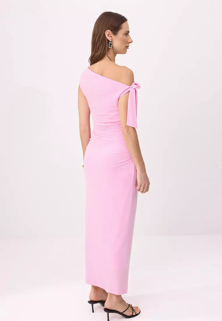 Pink Fitted/Bodycon Maxi Stretchy Pencil Knitted Dress Twoss24El563