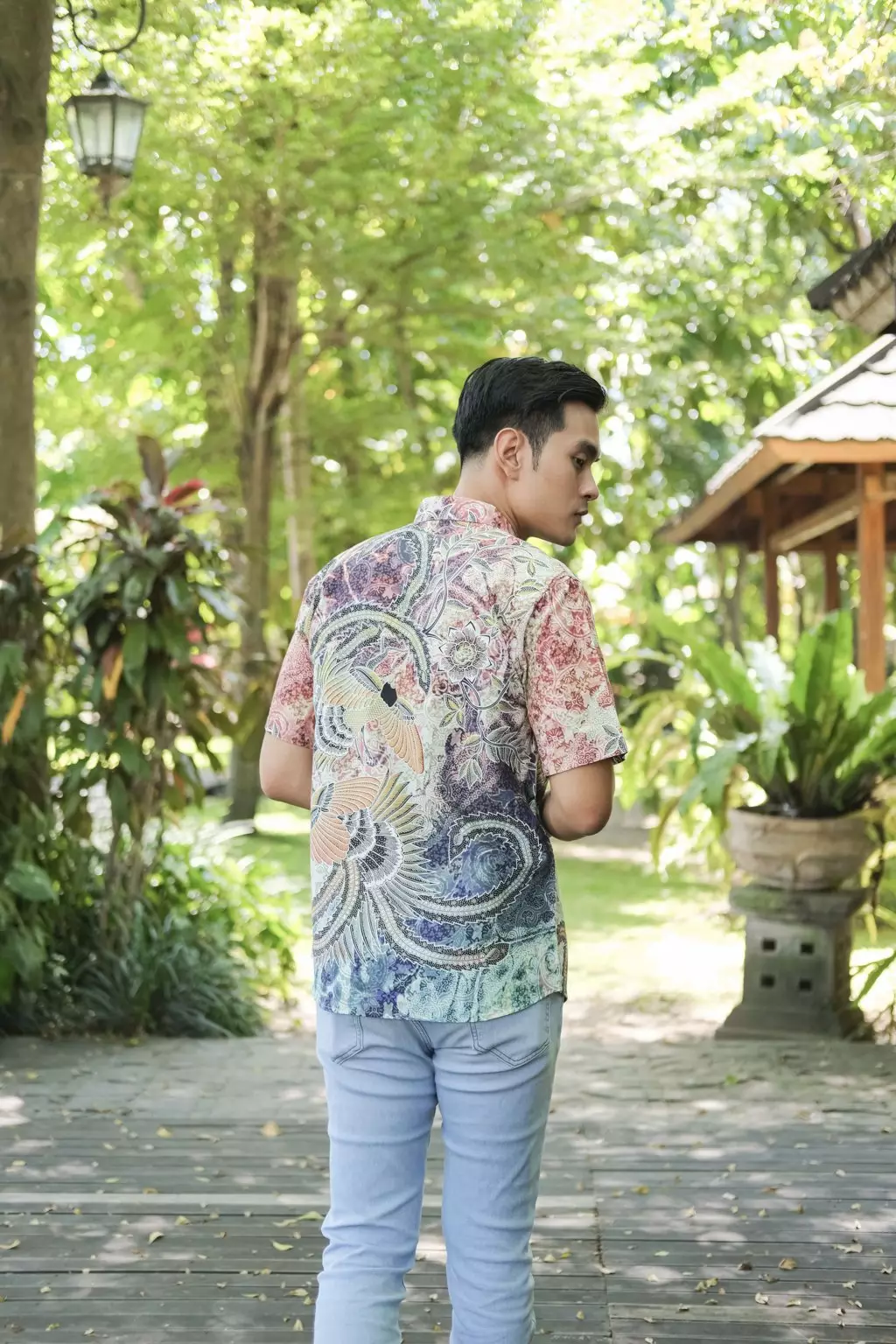 Naraya Orange Kemeja Pria  Pendek Slim Fit Digital Print