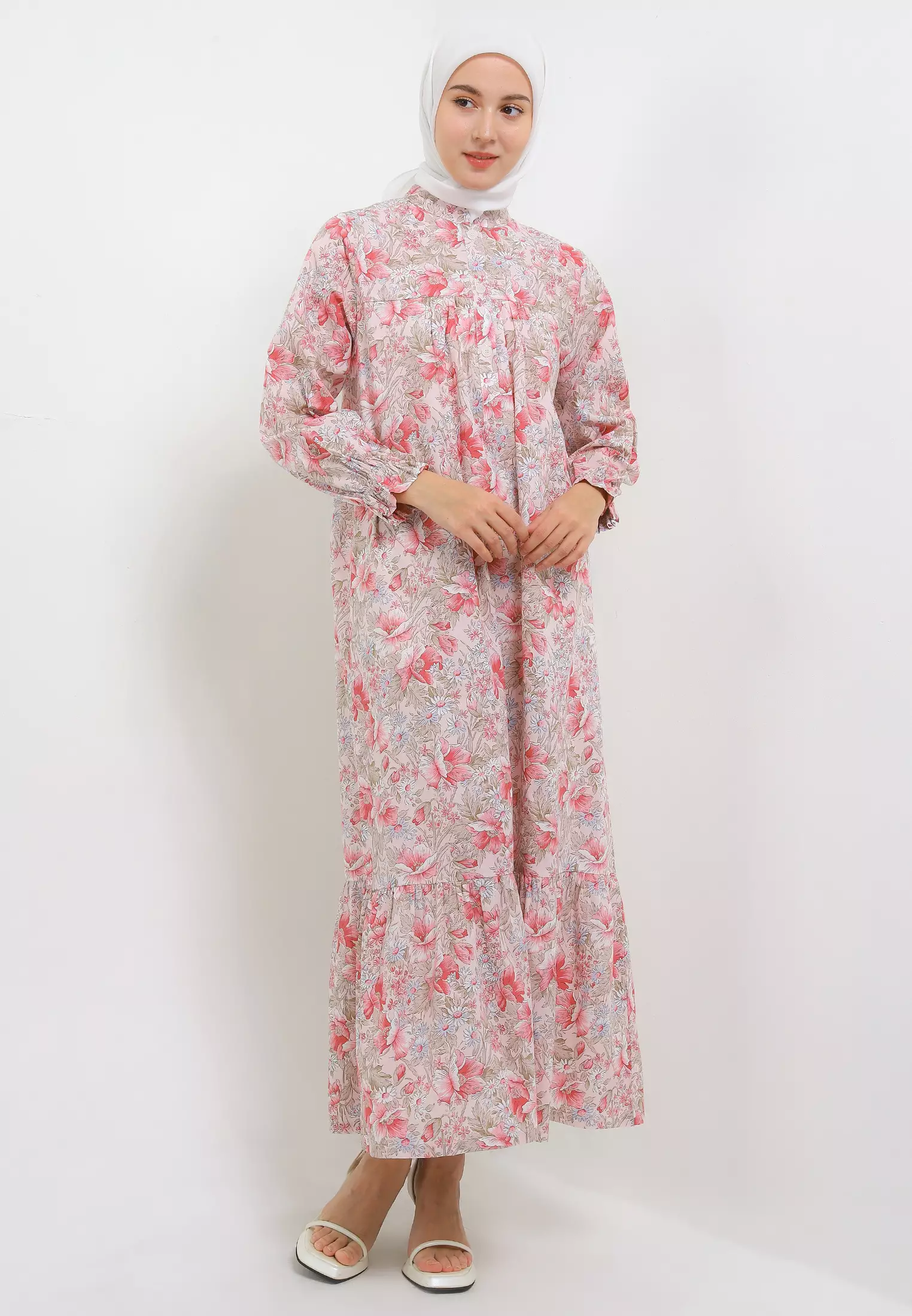 MFMW Levannia Dress Gamis Pink Motif Bunga