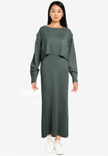 LOWRYS FARM green Layer Knit Dress AC08DAADECFCADGS_1