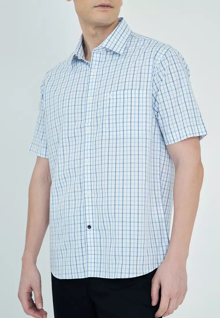 Plaid Poplin Cotton Executive Short Sleeve Shirt