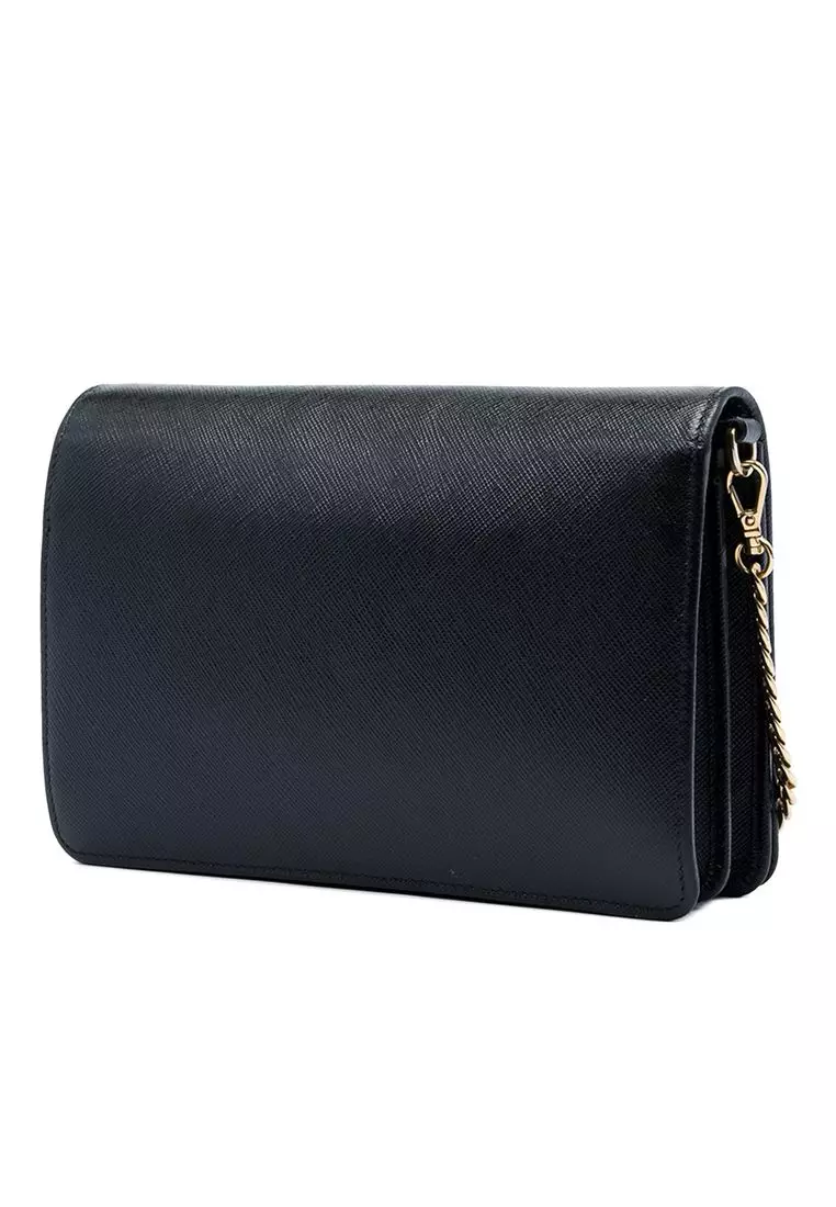 Pre-Loved Prada Saffiano Lux Monochrome Wallet On Chain