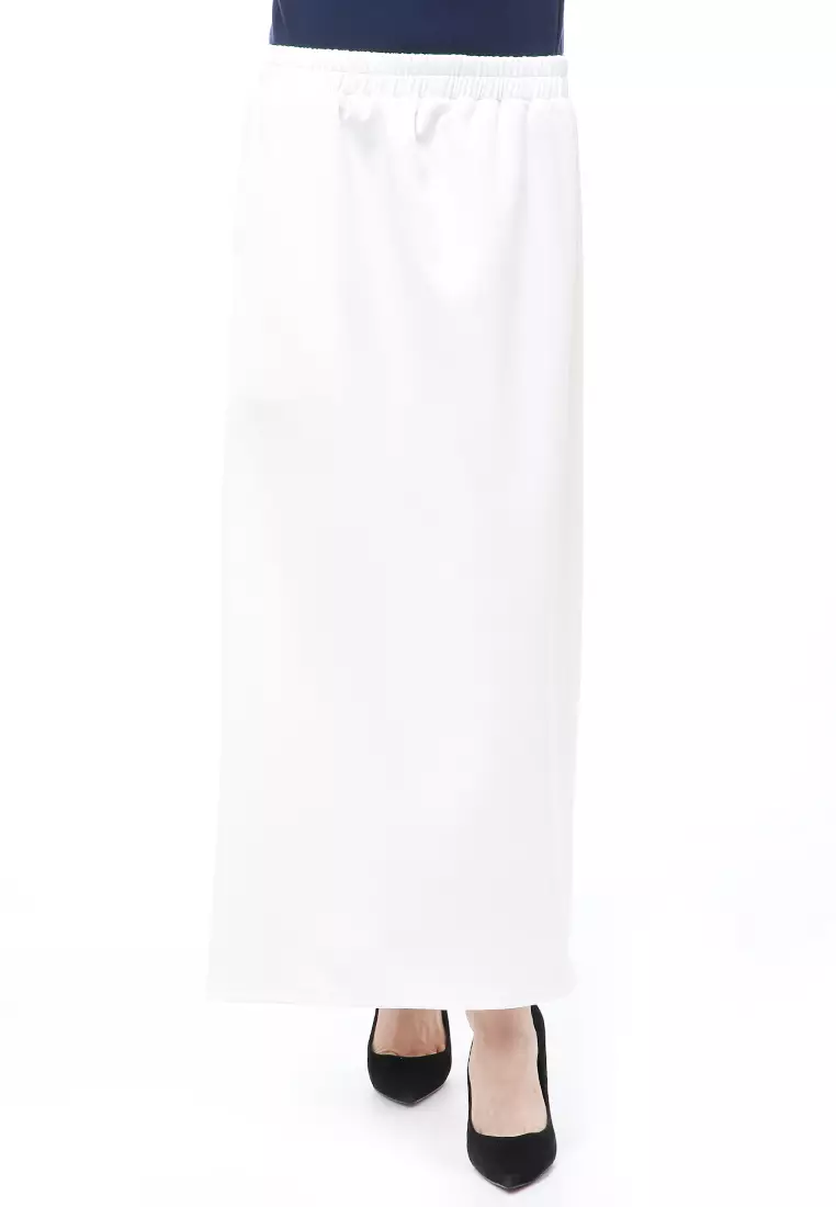 Rok Panjang Muslimah Polos Bawahan Wanita Regular Fit All Size - Putih