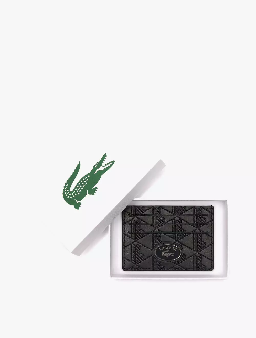 Leather Monogram Print Card Holder - Black