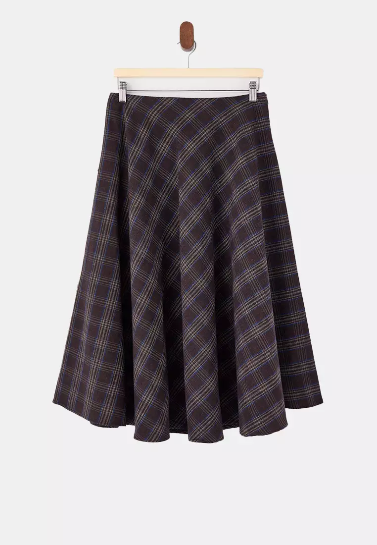 Brown Plaid/Checkered Flannel Woven Flared Midi Skirt Twoaw26Et172