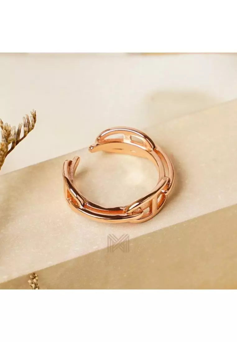 Millennia 2000 Buckles Rose Gold Ring with 925 Sterling Silver