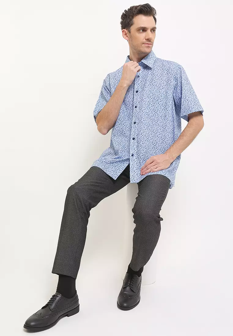 Kemeja Lengan Pendek Pierre Cardin Printed Polleane - Blue Regular Casual