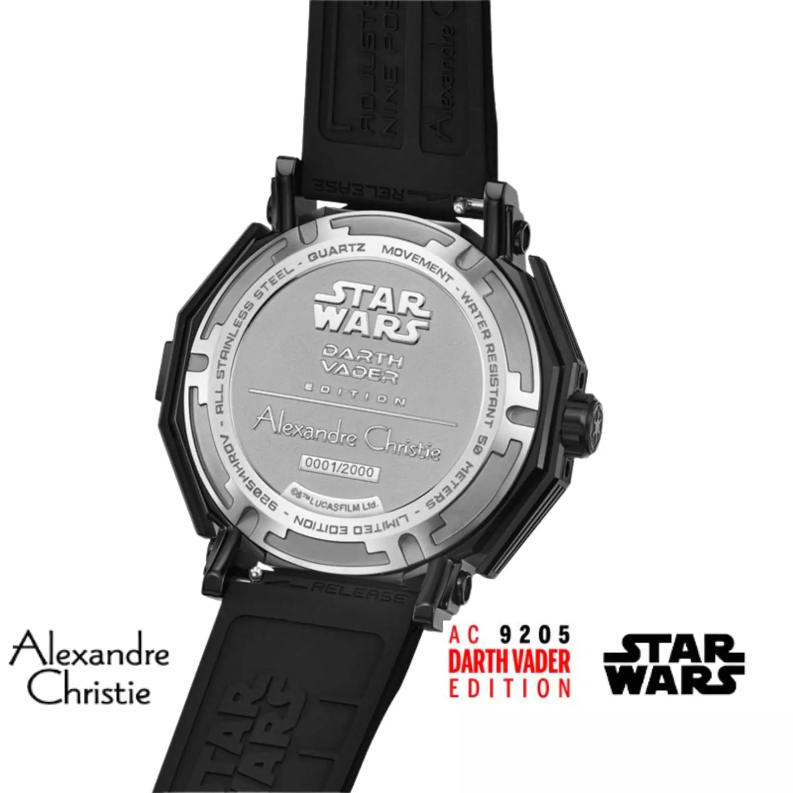 Jam Tangan Pria Alexandre Christie X Star Wars AC 9205 MH RDV-1 Darth Vader Edition Black Rubber Limited Edition