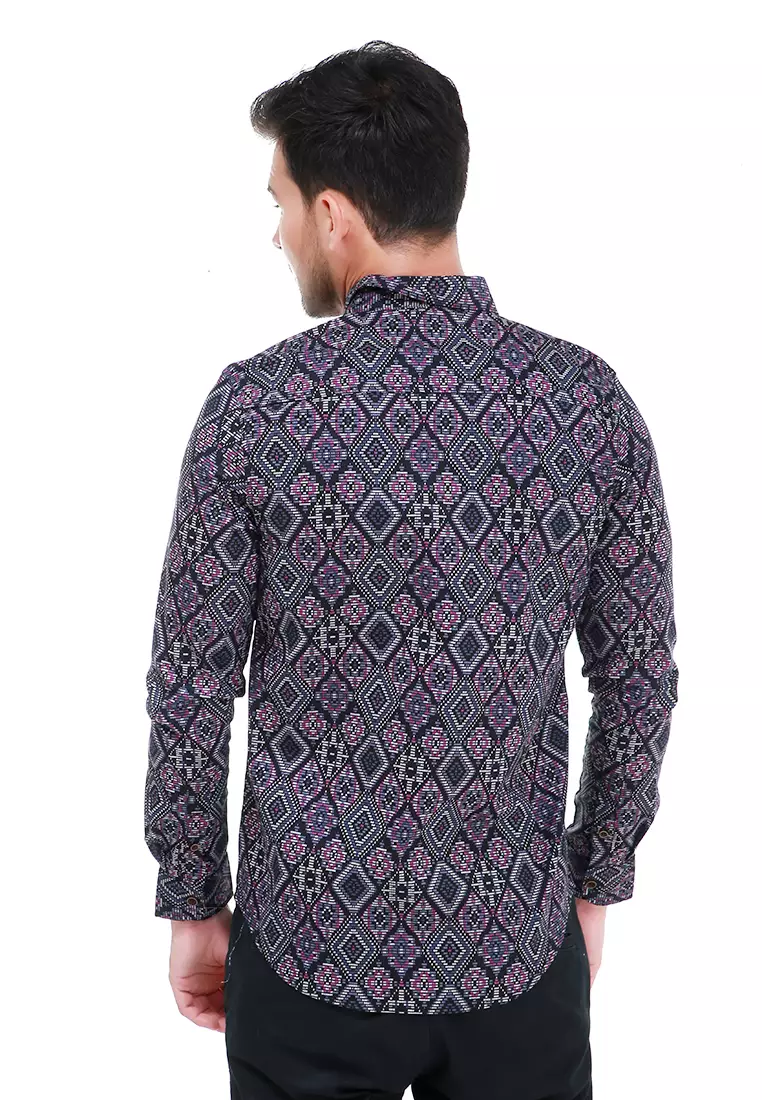 Dwan Kemeja Batik Pria Permata Atasan Formal Longsleeve Shirt Material Cotton ORIGINAL - Black