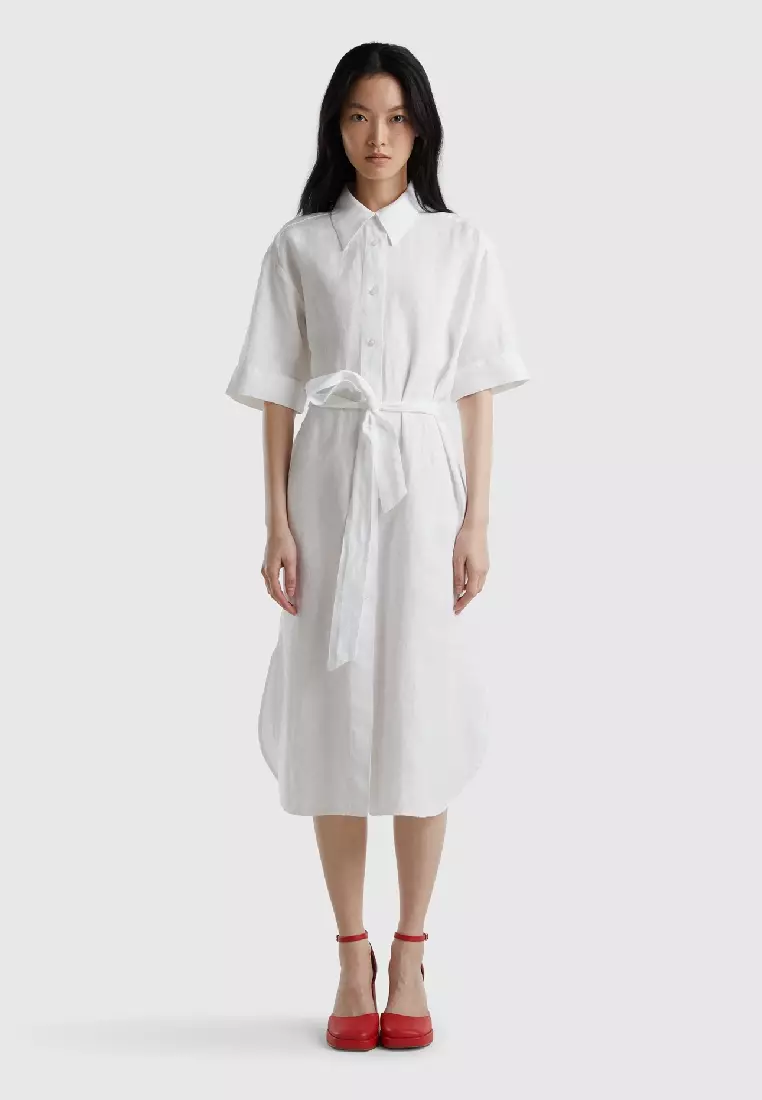 White linen shirt dress womens top