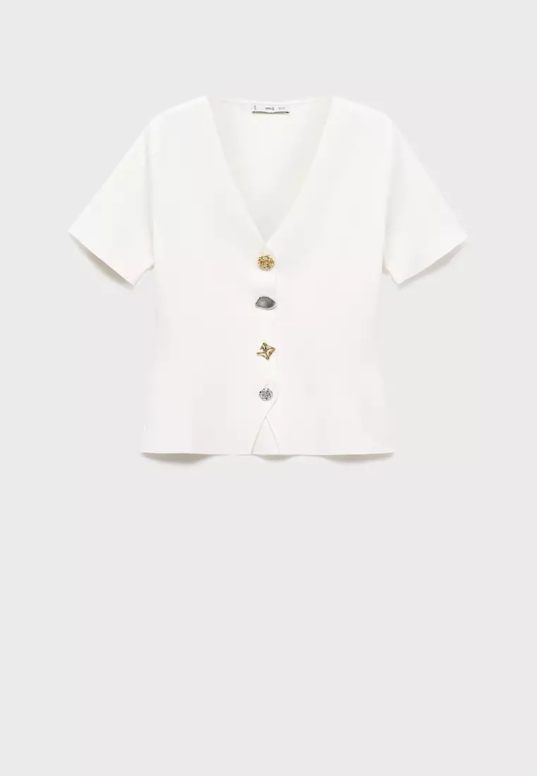 Knitted Cardigan with Jewel Button