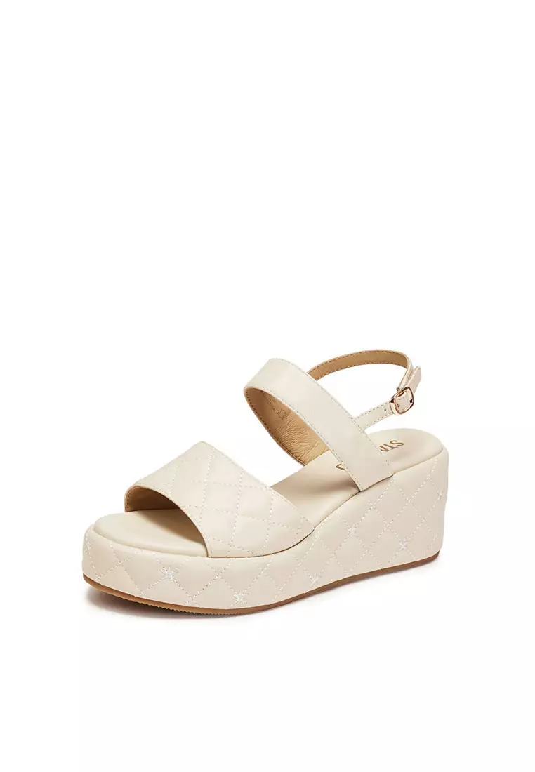 Staccato Platforms Leather Wedge Ankle-Strap Sandals - Beige (A609-1-BEI)