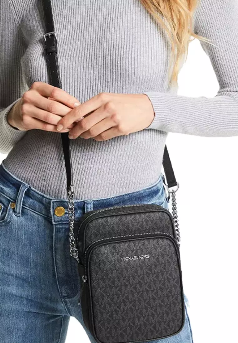 JET SET Women's Black Signature Pattern Crossbody Bag In Black 35F1STVC2B