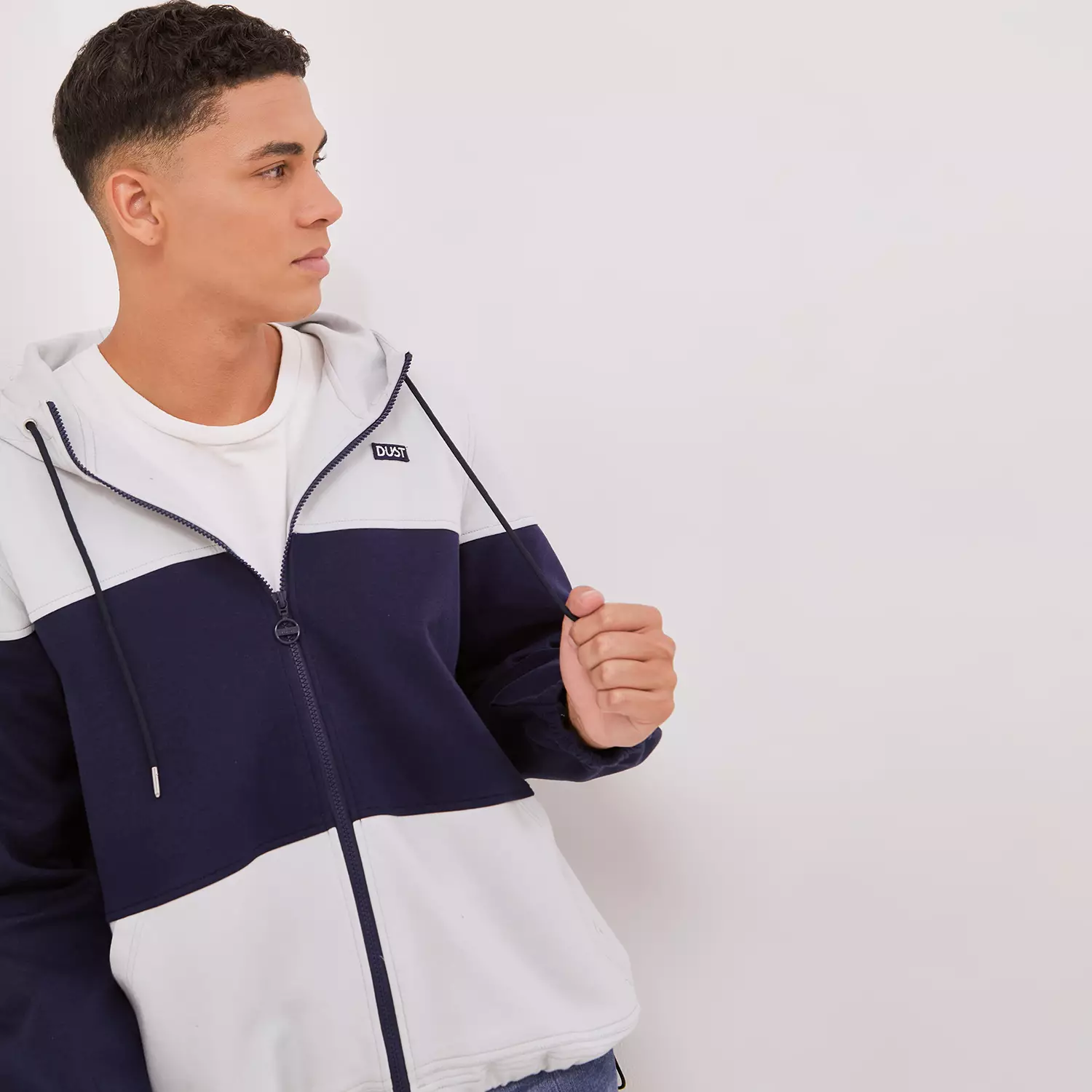 DUST Jaket Hoodie Unisex Color Blok Taka LT.Grey Navy (D.5403-U)