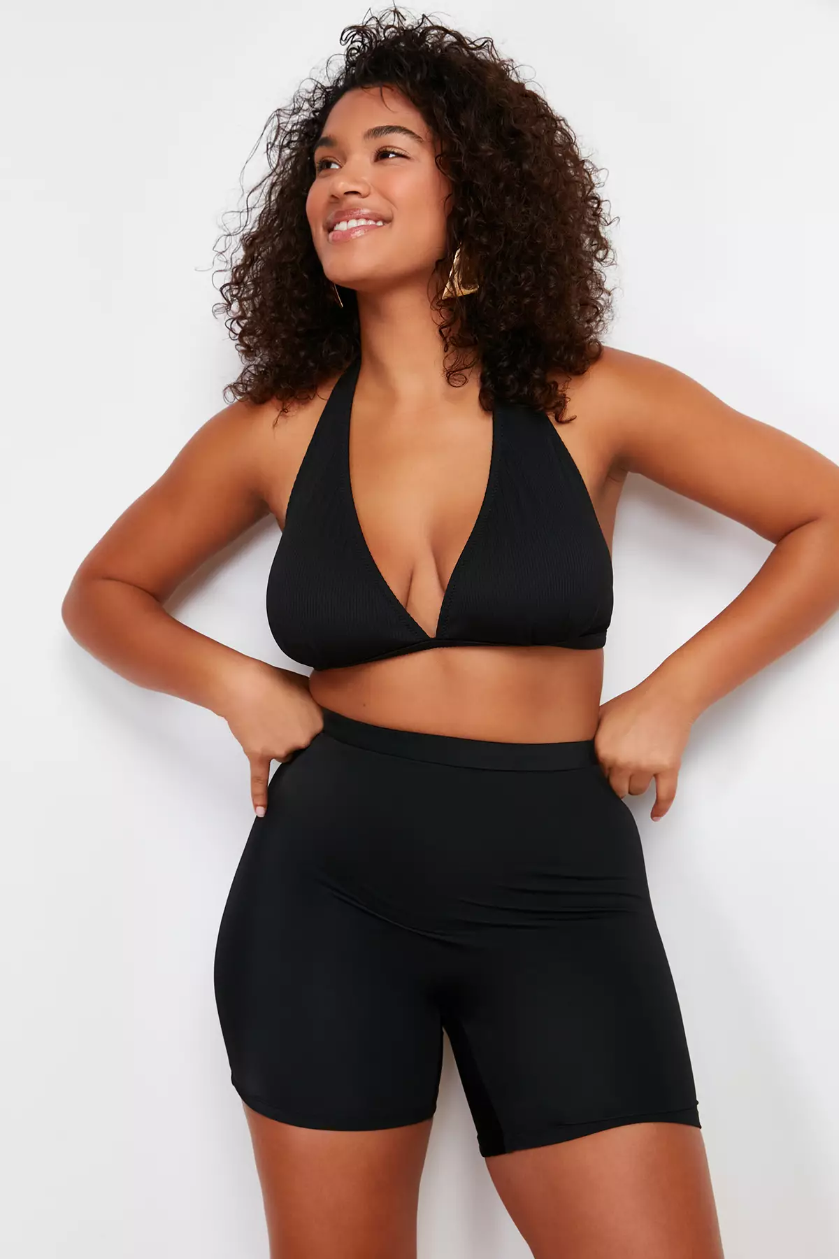 Plus Size High Waist Fitted Knit Bikini Bottom
