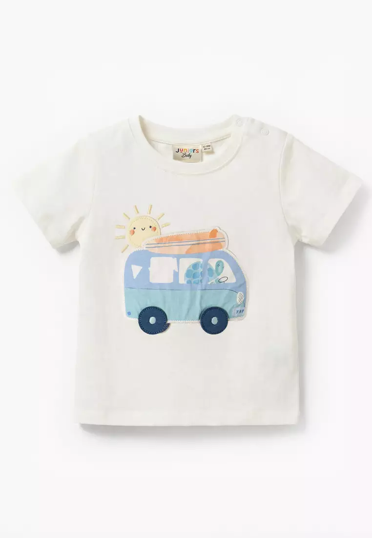 Babyshop Set Of 3 Juniors Crew Neck Short Sleeves T-Shirt And Shorts Set With Applique Accent