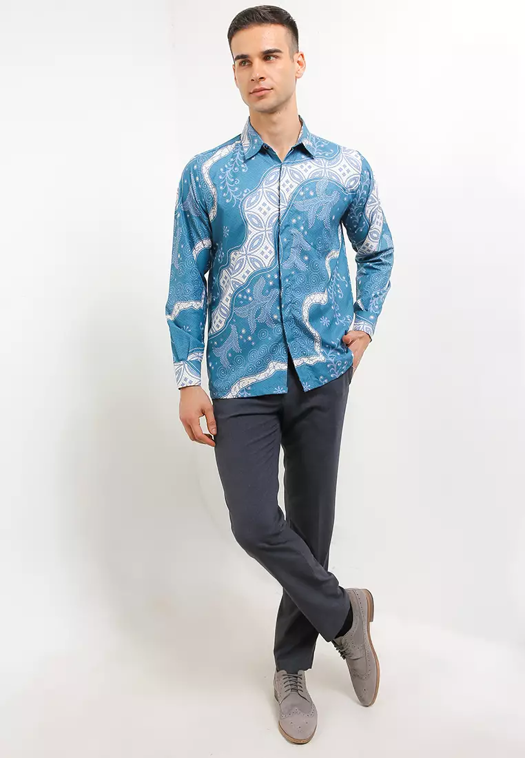 Dobby Kemeja Batik Exclusive Premium Pria Casual Modern Lengan Panjang