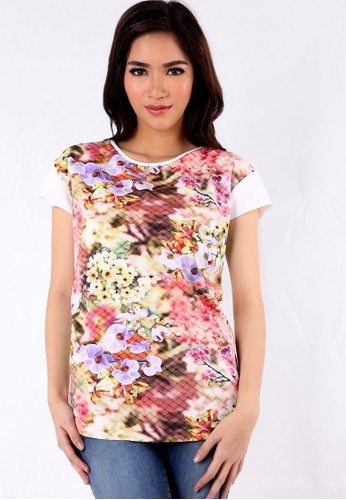 JANICE tee with floral printed and drop shoulder