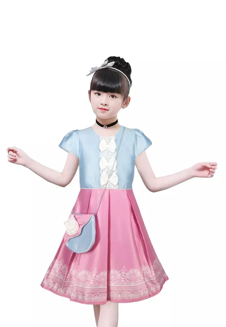 Two Mix Dress Anak Perempuan Bahan Satin - Baju Anak Perempuan Fashion Gratis Tas Anak Lucu Usia 1-12 Tahun 4256