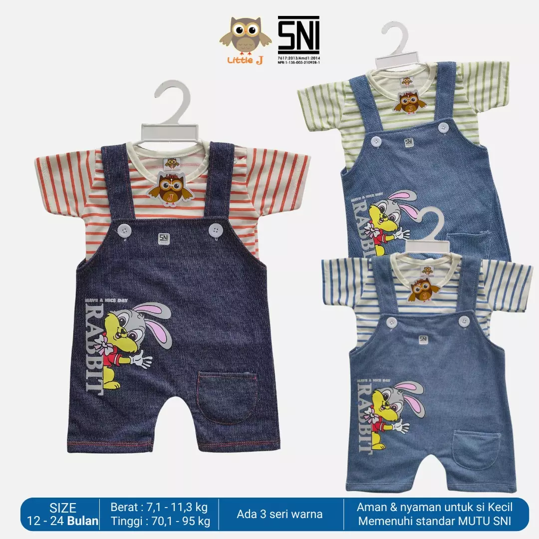 Little J Overall Jeans Anak Baju Kodok Celana Panjang Jumpsuit Denim Kelinci SNI Lokal
