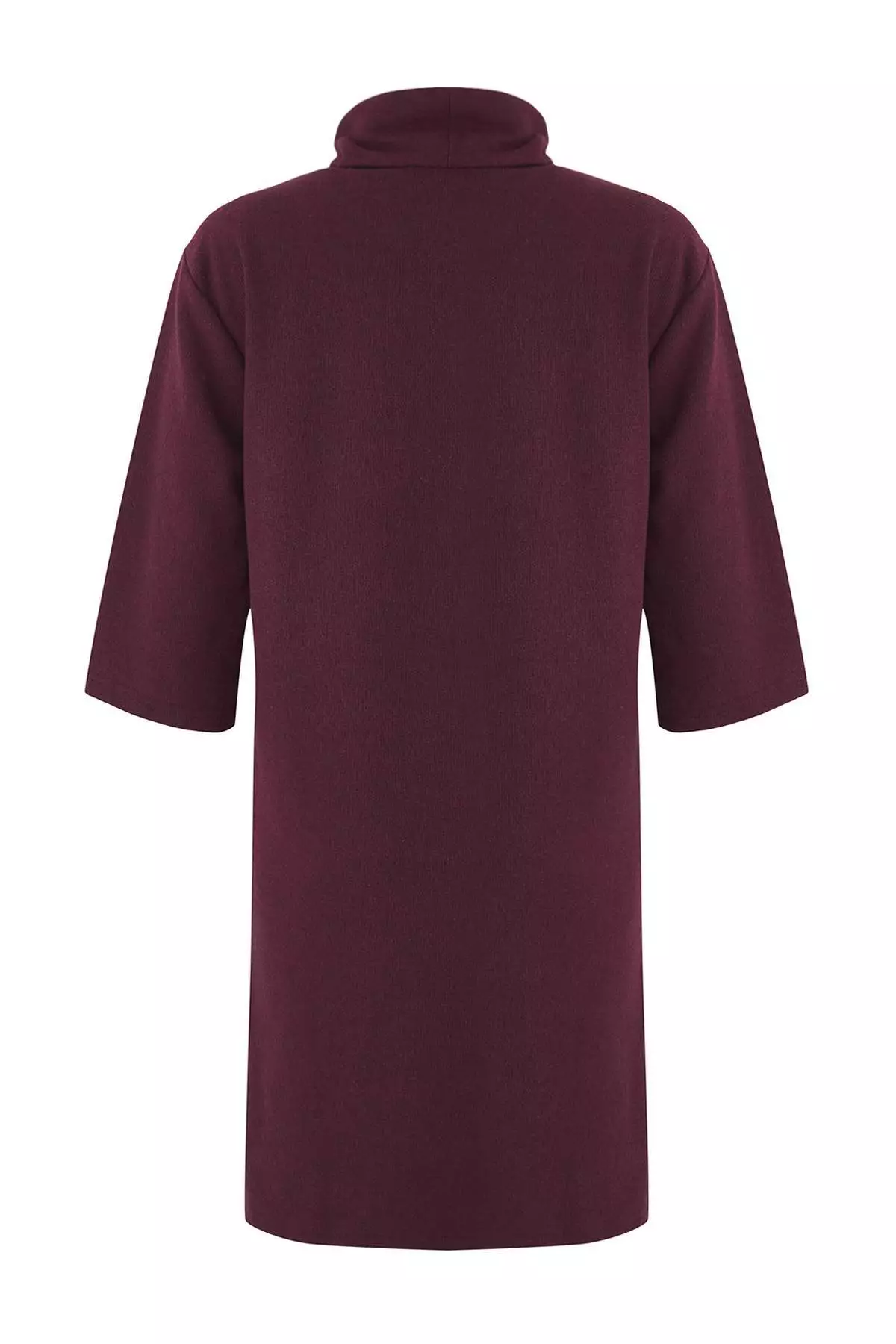 Plum Turtleneck Shift/Plain Mini Selanik Long Sleeve Knitted Dress