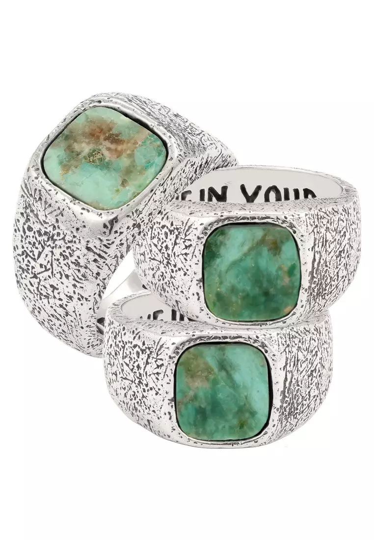 EXCLUSIVE Cincin Perhiasan Perak 925 Pria Signet Turquoise