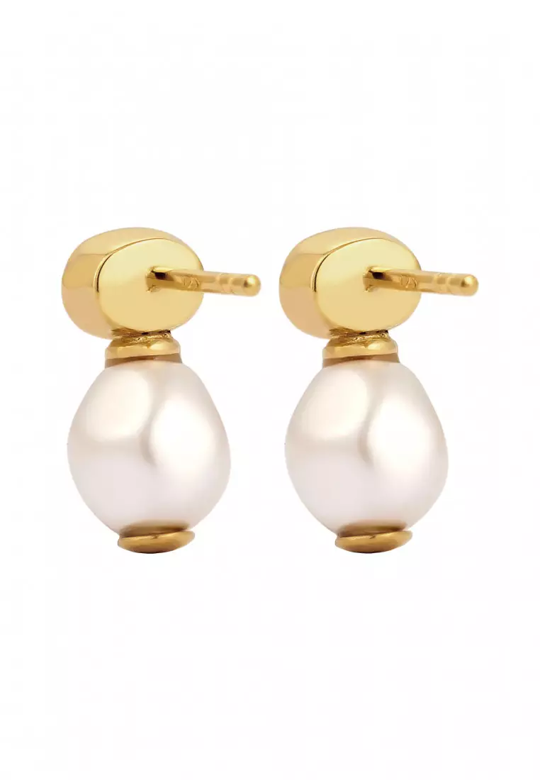 Anting Perhiasan Perak 925 Wanita Stud with Pearls and Crystals Gold Plated