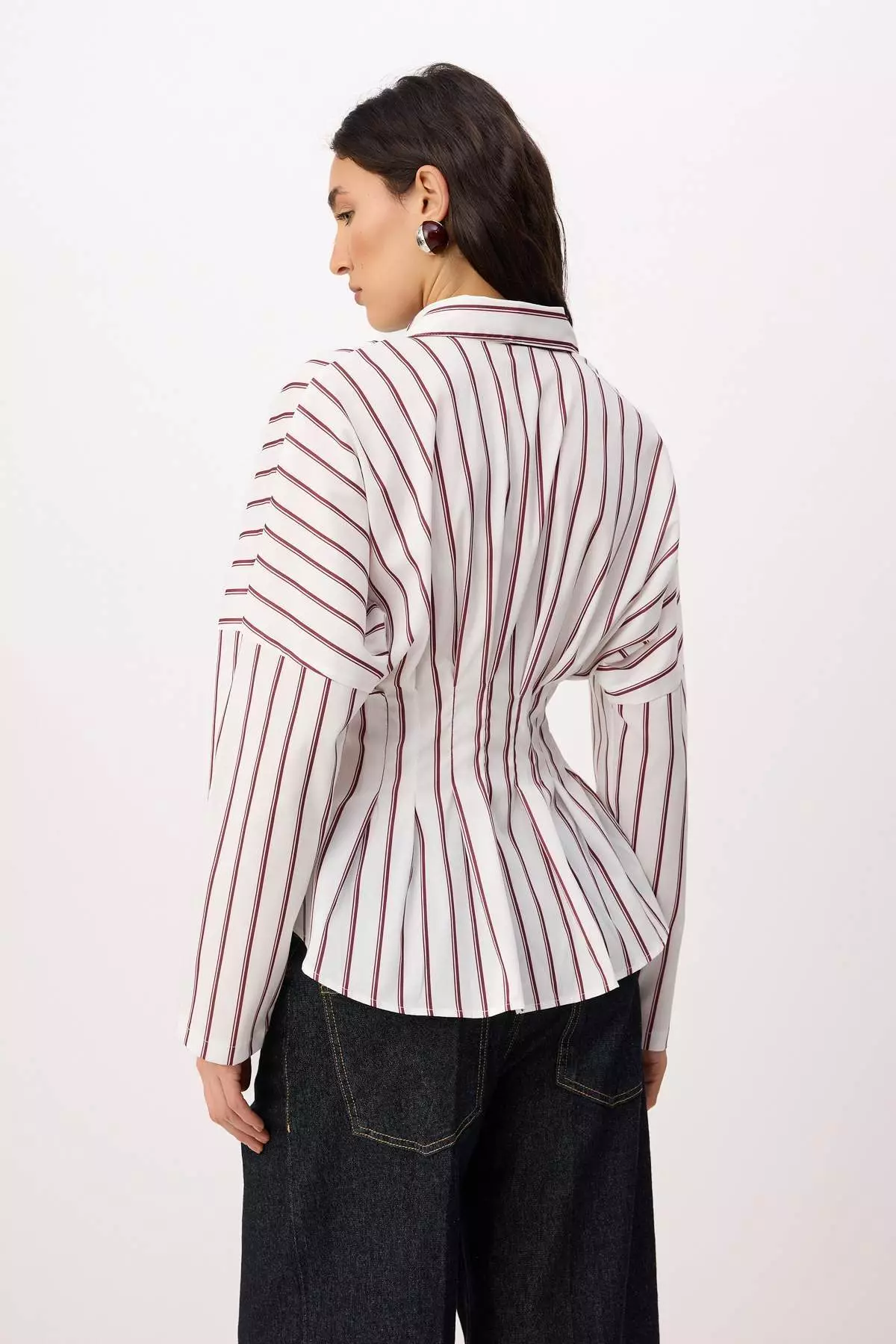 White-Multicolored Striped Lycra Fitted Waist Shirt Twoaw26Go00113