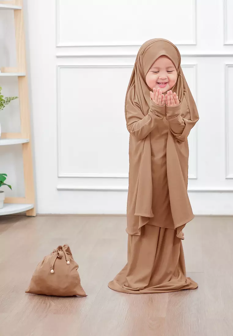 Zelena - Raudhia Prayer Set | Mukena French Khimar Set - Palm Sugar - Anak