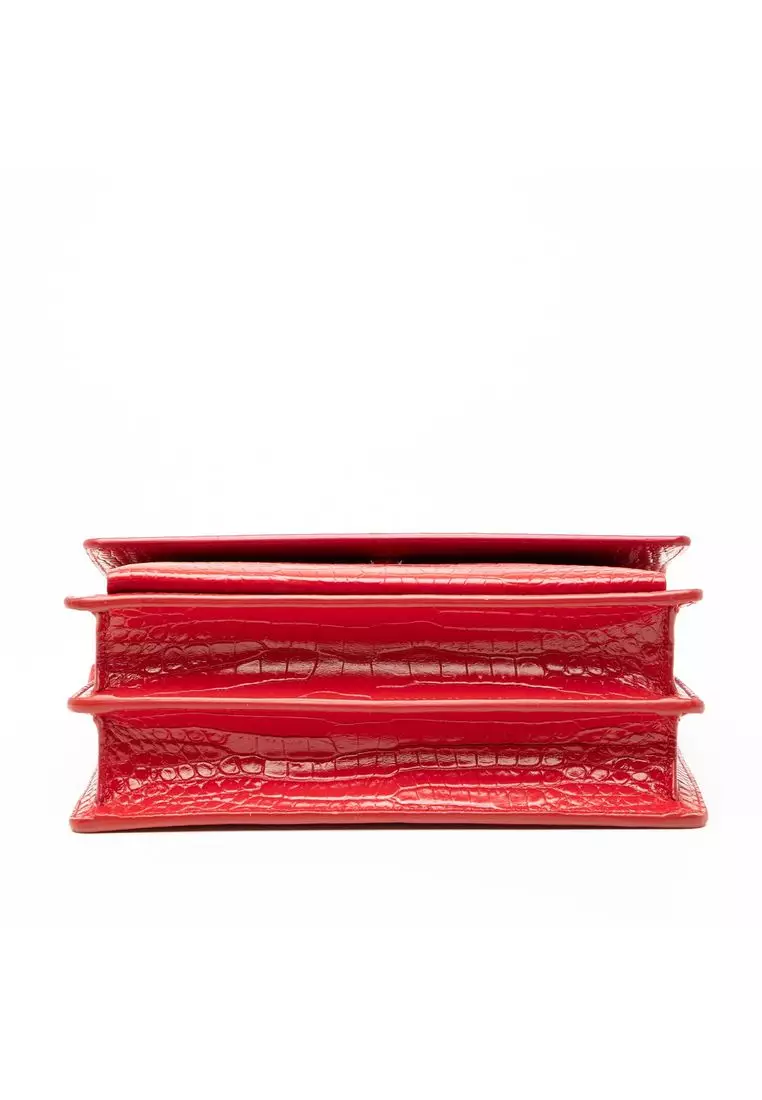 Pre-Loved Saint Laurent Medium Croc Embossed Monogram Sunset Bag