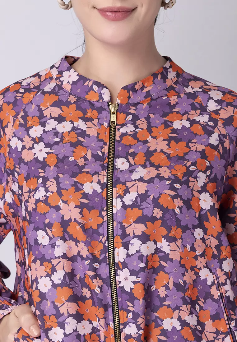 Purple Floral Bomber Jacket and Jogger Pants Co-ord Set