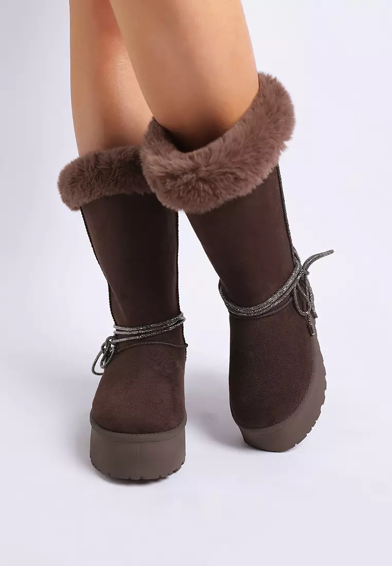 Fur Collar Anti-Skid Snow Boots in Brown