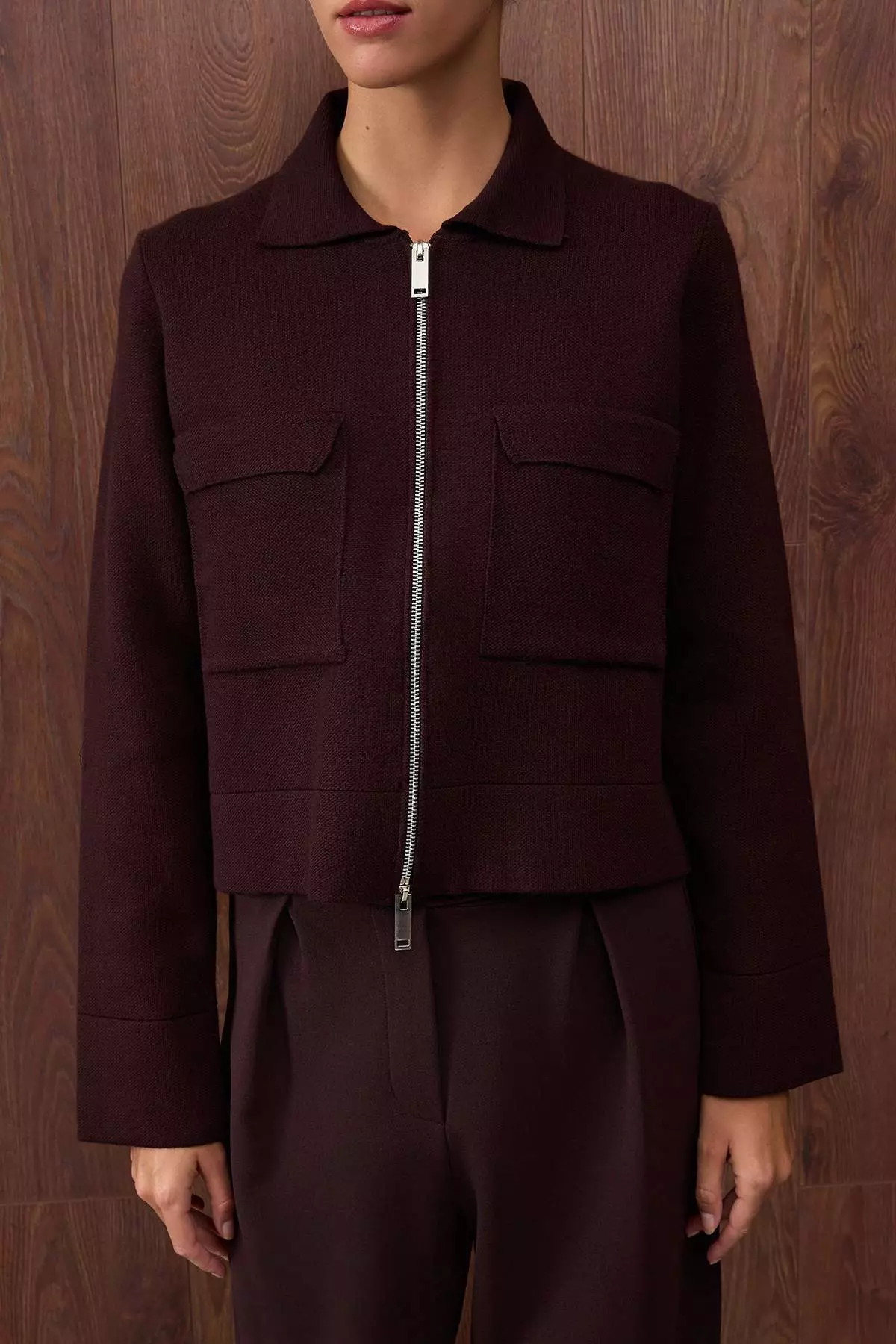 Special Collection Brown Cotton Blend Polo Collar Pocket Detailed Knitwear Cardigan