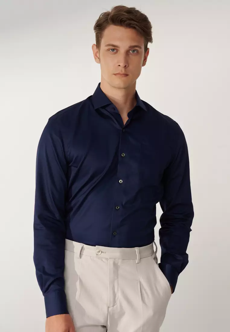 Milano Collection Navy Blue Slim Fit Shirt