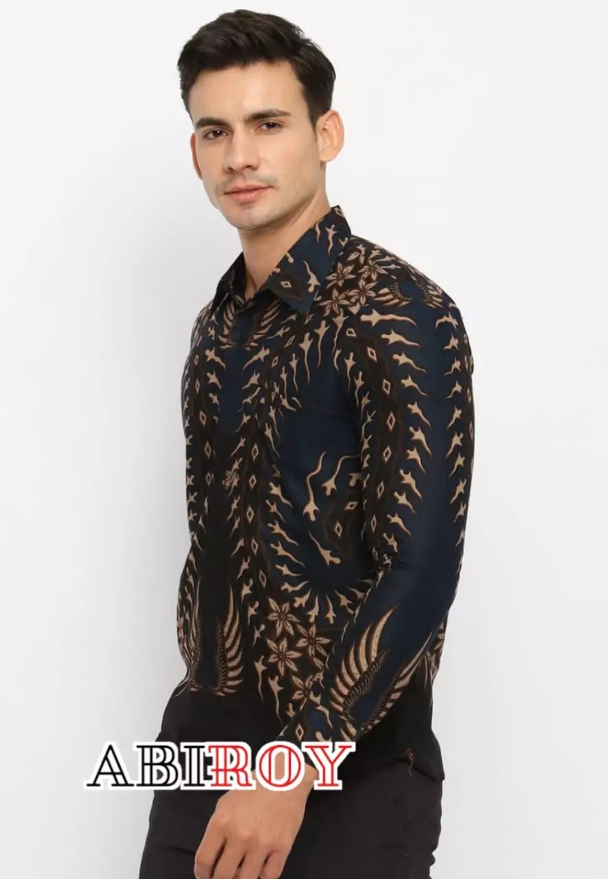 Kemeja Batik Pria Premium Slimfit Elegant Modern Lengan Panjang Rawana Navy