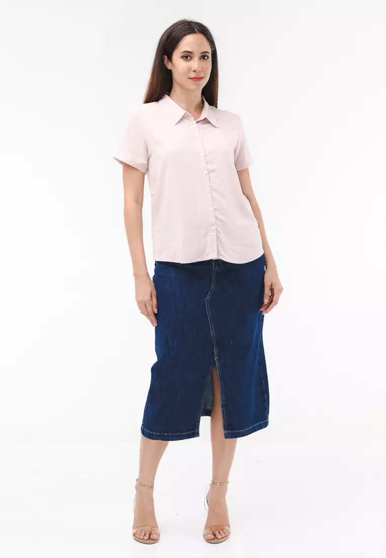 Woven Plain Soft Linen Short Sleeve Blouse