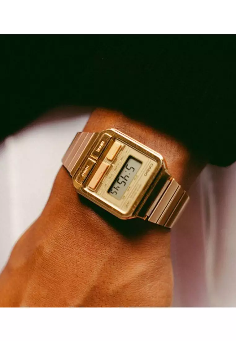 Vintage A120WEG-9A Unisex Gold Stainless Steel Band Digital Watch