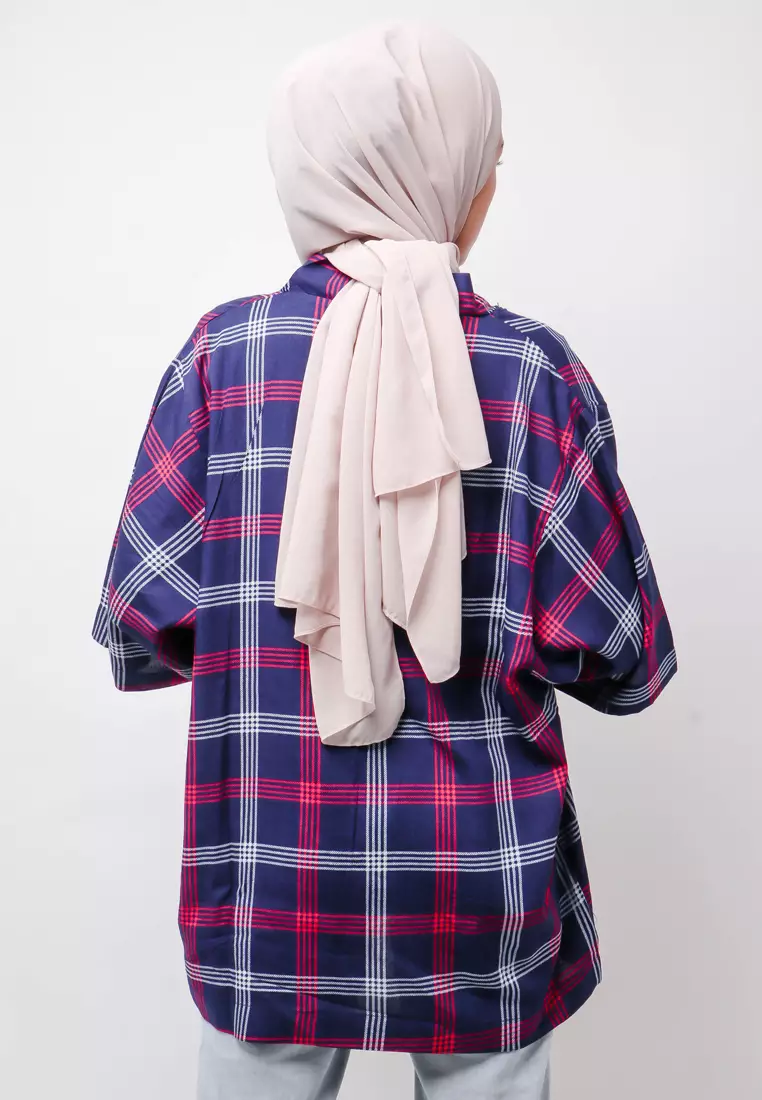 NTB13 KMN Kimono Unisex Kotak Navy Pink
