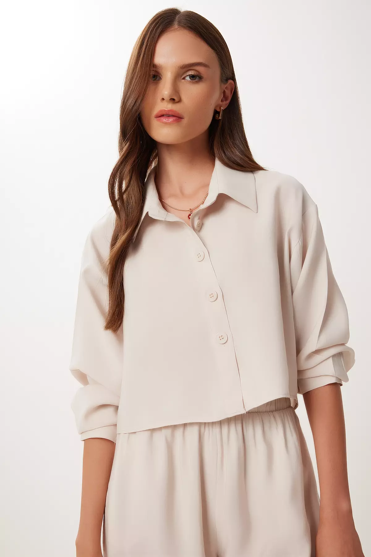 Women's Cream Modal Shirt Pants Suit Bv00158