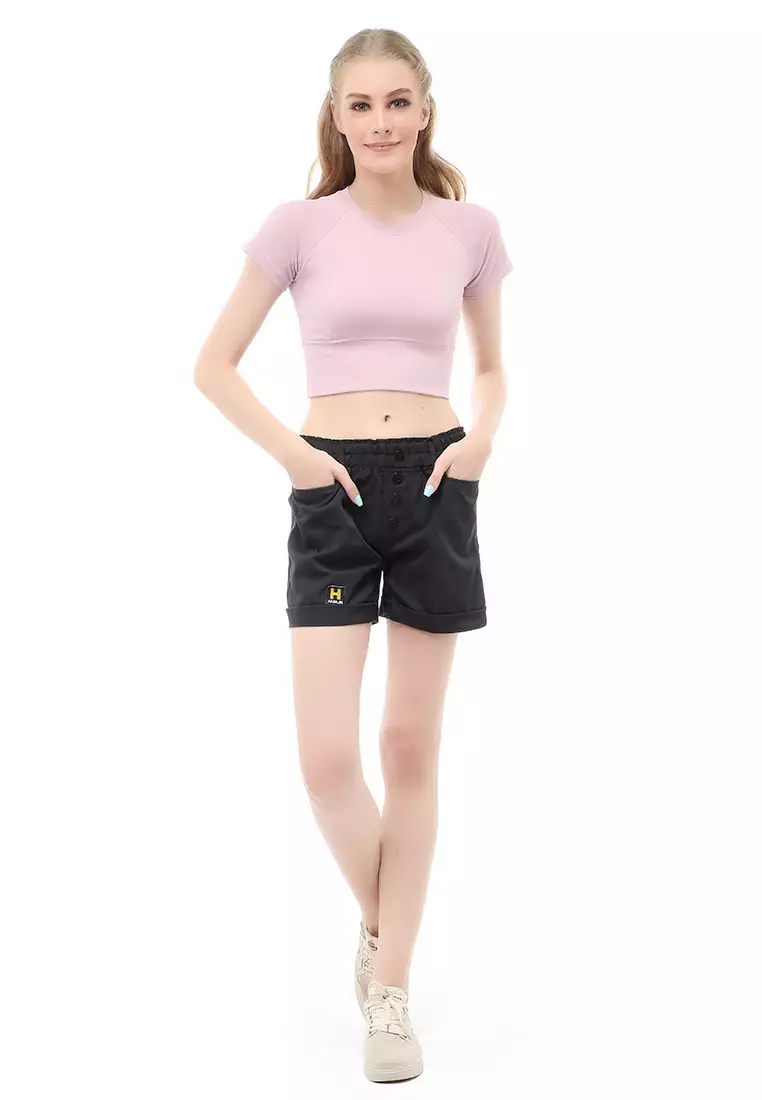 Madoc Short Pants Celana Pendek Kasual Wanita Highwaist Front Pocket Material Cotton ORIGINAL - Black