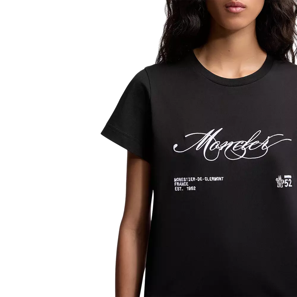 Embroidered Cursive Logo Cotton T-Shirt Black
