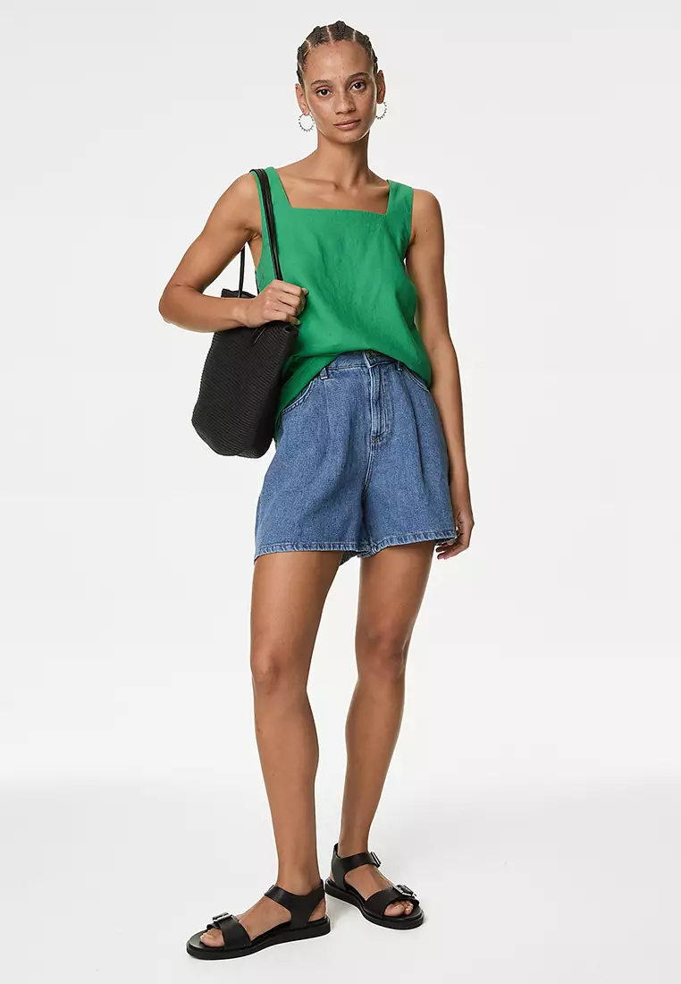 Linen Rich Square Neck Tank Top