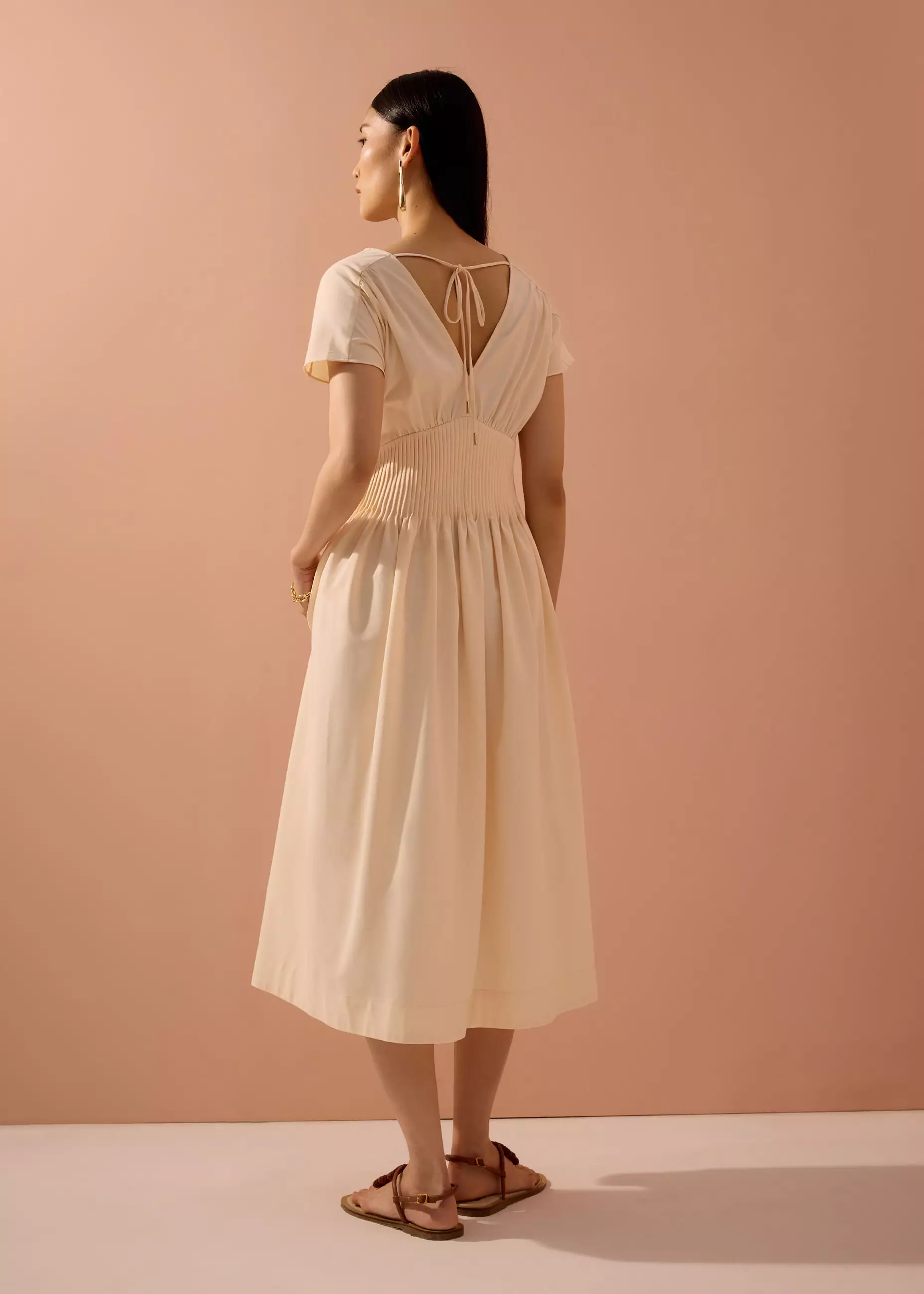 Dress Wanita - Trinh Pintuck Plunge Fit & Flare Midaxi Dress