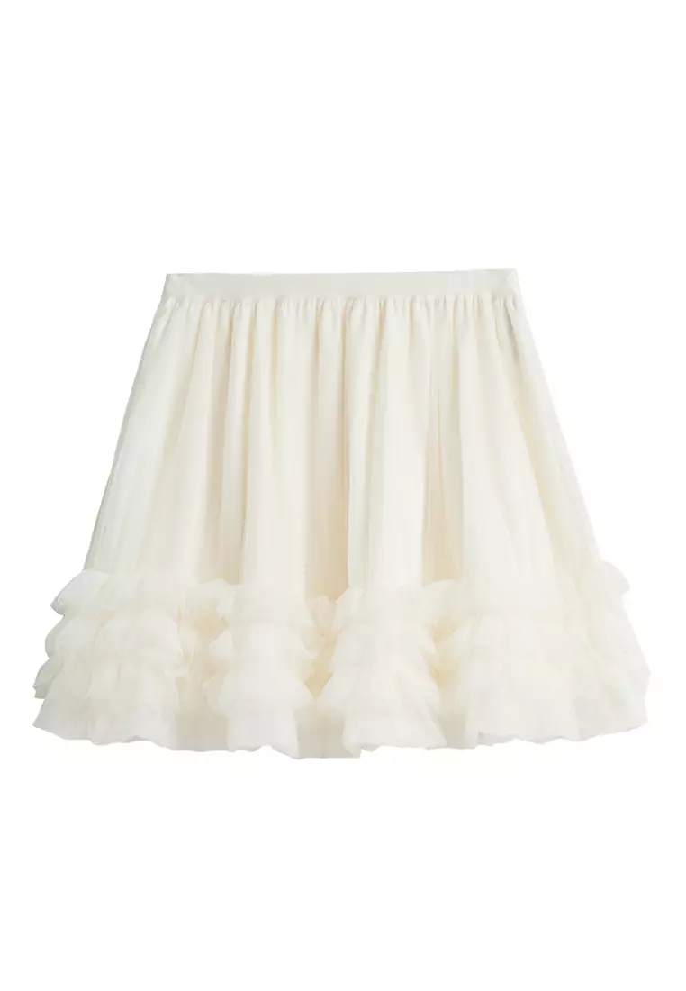 Polo T-Shirt and Ruffled Mesh Mini Skirt Set