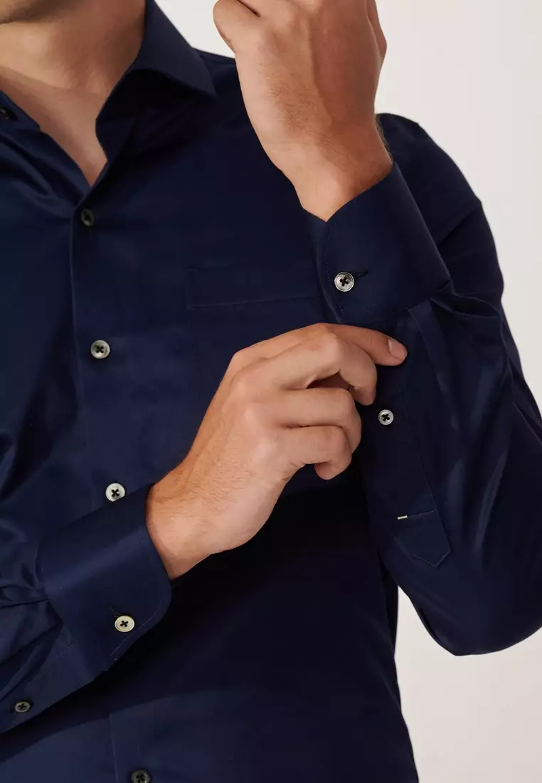 #米蘭系列 藏青素面修身版襯衫