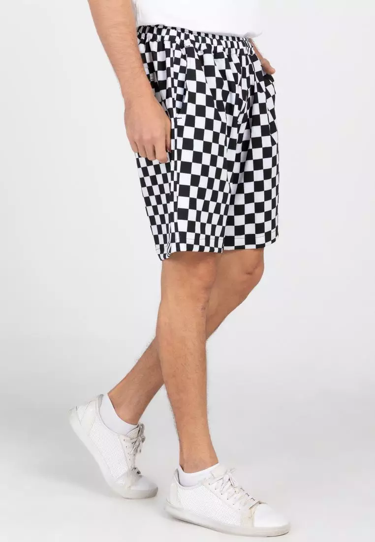 Black and white checkered shorts mens store